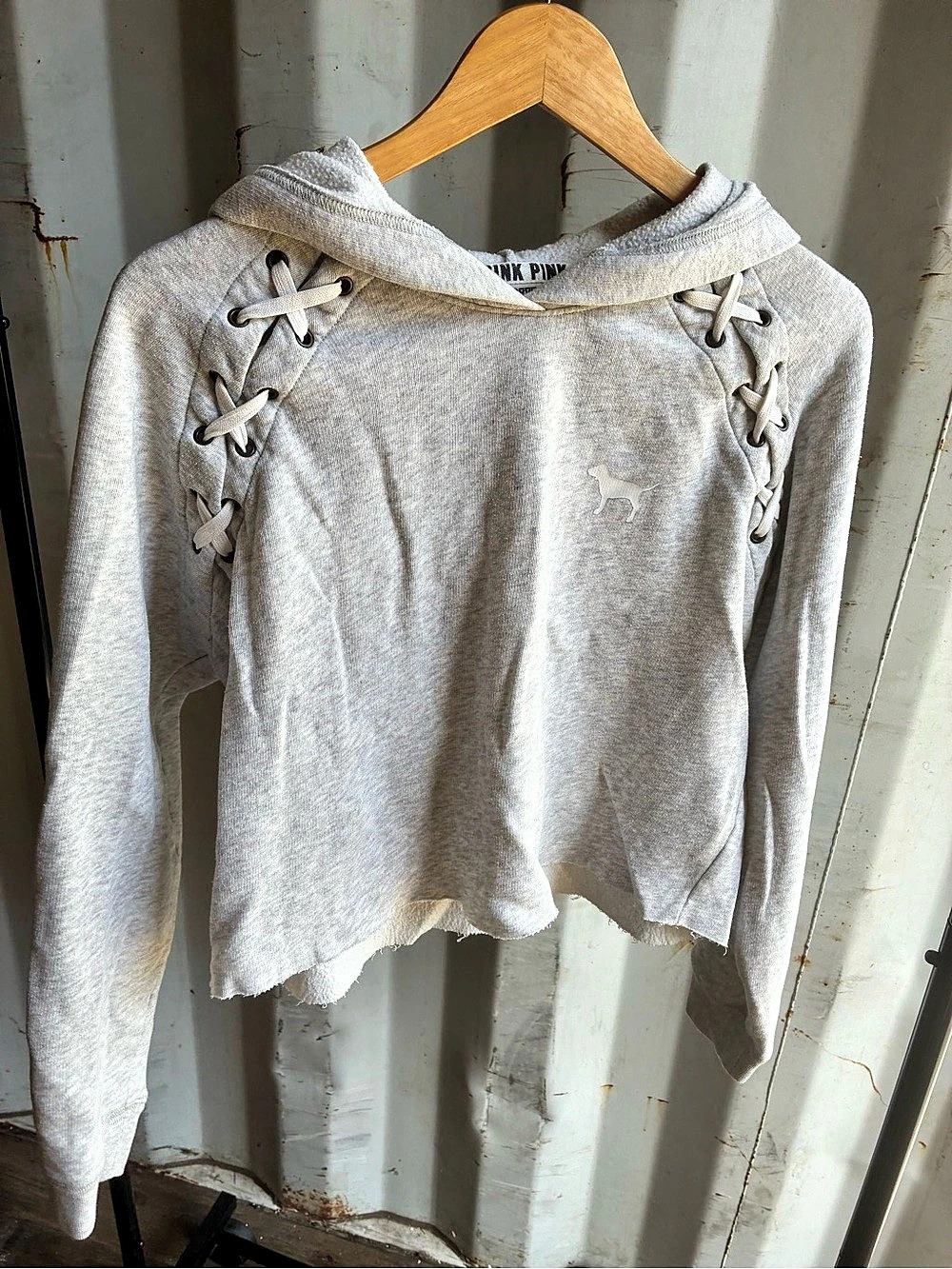 Victoria'Small Secret PINK Lace-Up Hoodie Gray Size Small